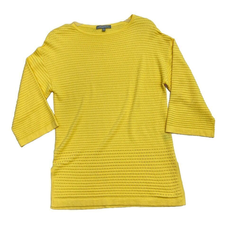 Neiman Marcus Cashmere Collection Pullover Sweater Small Yellow Cashmere Silk